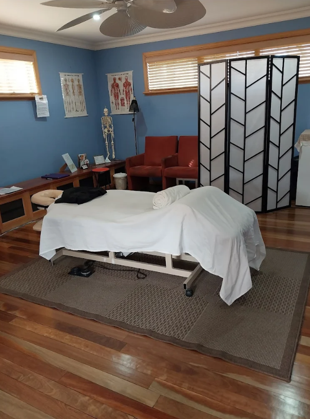 Treatment room with massage table and professional equipment